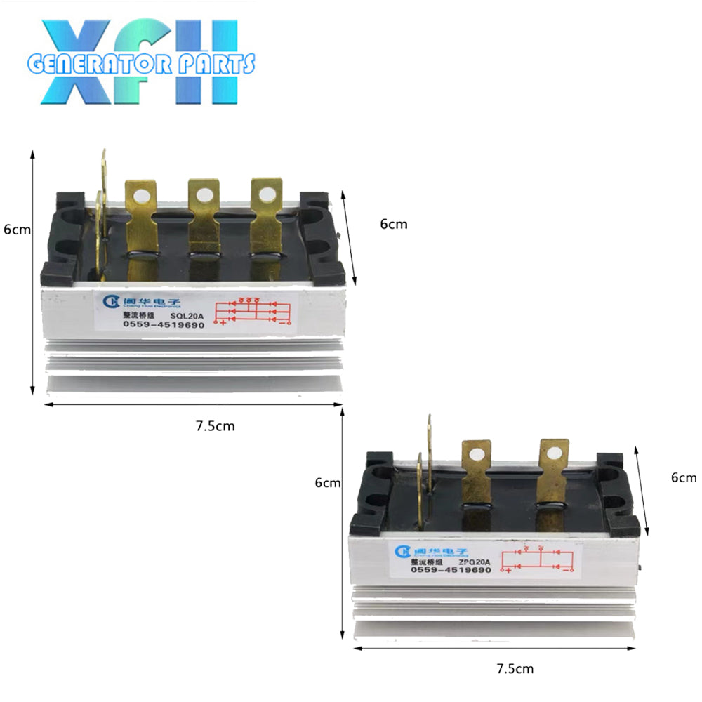 Three phase Single Phase SQL20A 20amp generator rectifier Aluminum Heatsink 20A Diode Bridge Rectifier kit for generator Iron Pin power diode