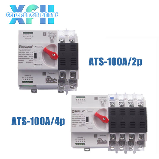 100A 4P 2P ATS Generator Dual Power Automatic Transfer Switch Module Circuit Breakers Switches Electric Generator Parts